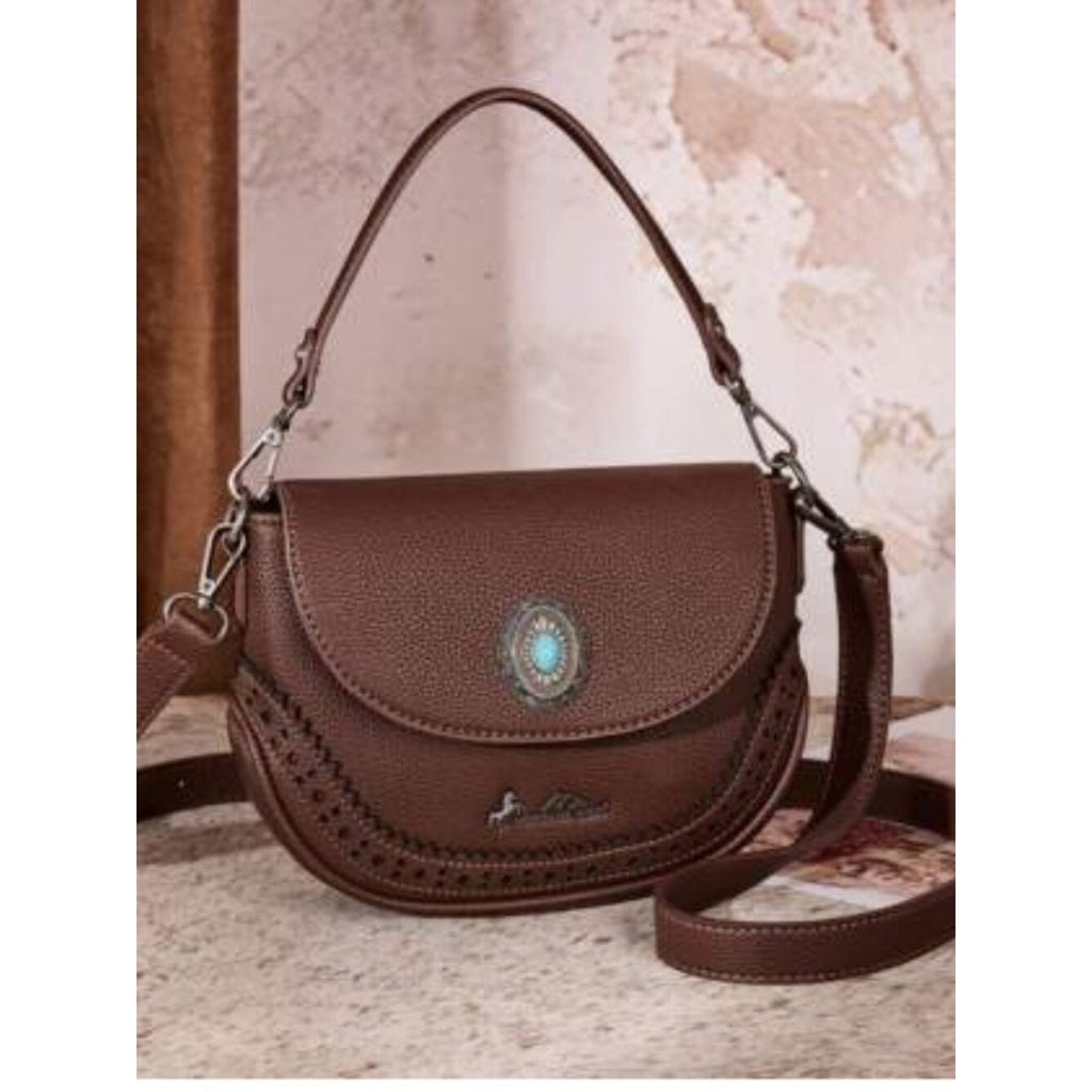 Montana West Western Saddle Crossbody Purse Turquoise Concho Coffee NWT