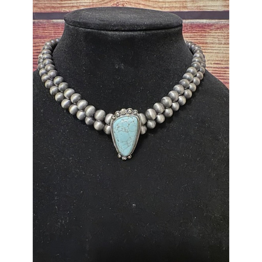 Western Turquoise Navajo Choker Necklace Silver Bead NWT