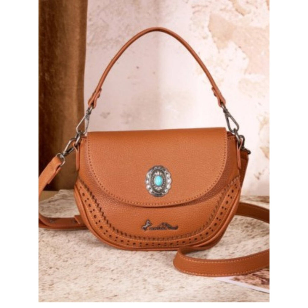 Montana West Western Saddle Crossbody Purse Turquoise Concho Brown NWT