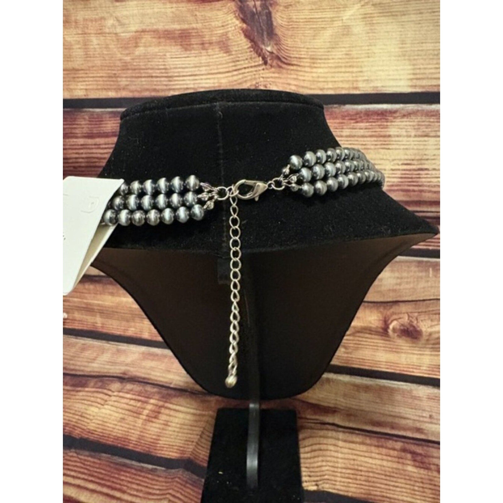 Western Navajo Pearl Layered Silver Bead Necklace Triple Strand Cowgirl NWT