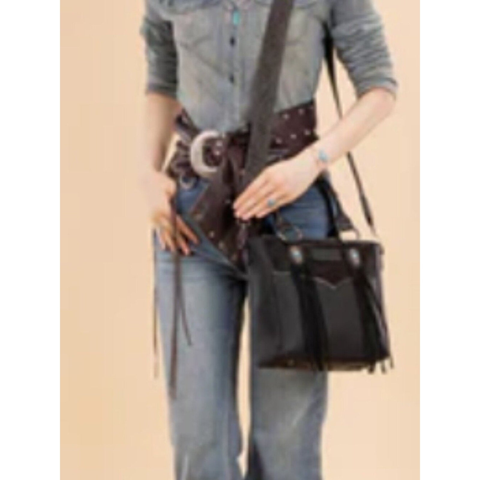 Montana West Cowhide Concealed Carry Tote, Black NWT