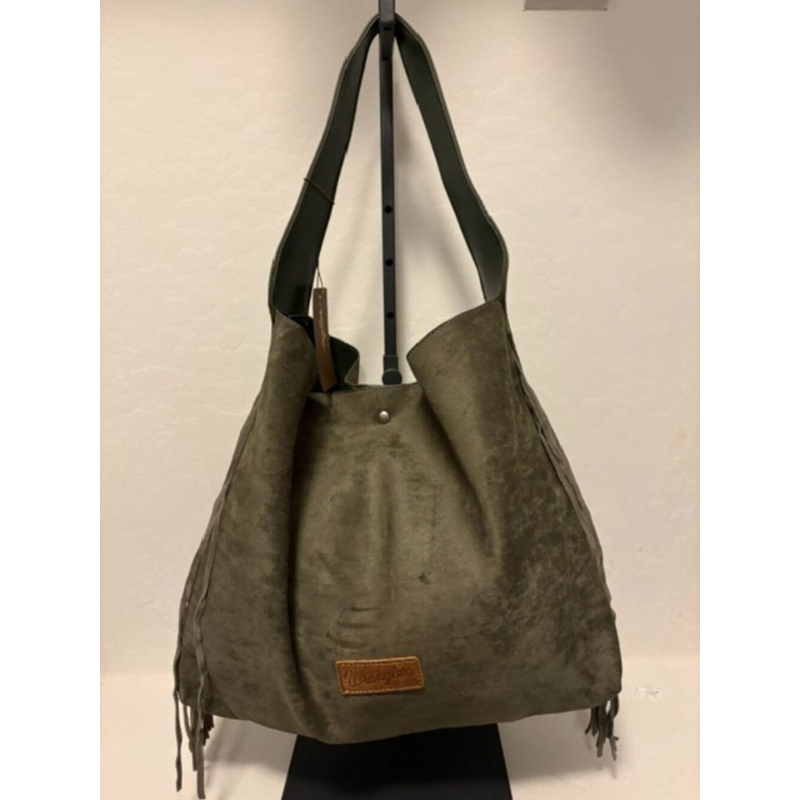 Wrangler Floral Tooled Fringe Hobo Bag Olive Brown Western NWT