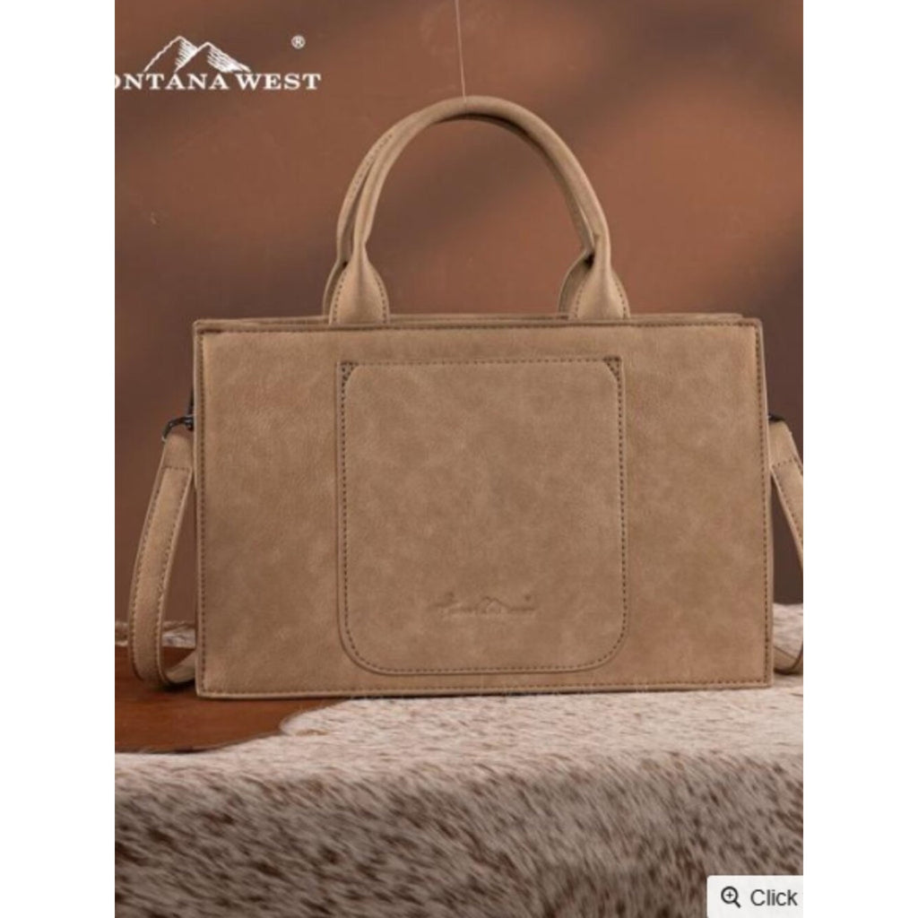 Montana West Floral Tooled Crossbody Tote Bag, Tan NWT
