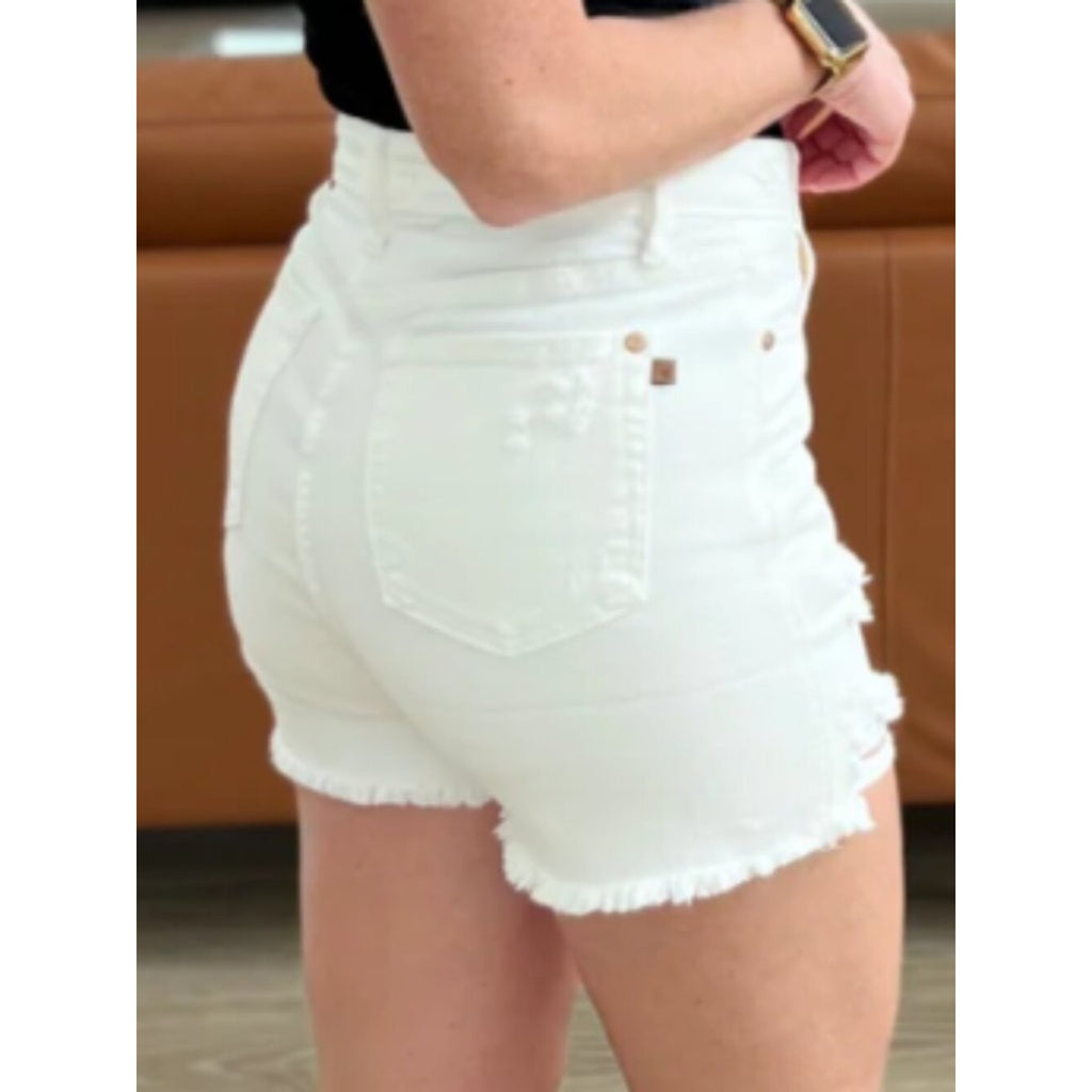 Judy Blue High Rise Rigid Magic Cutoff Shorts in White XL NWT