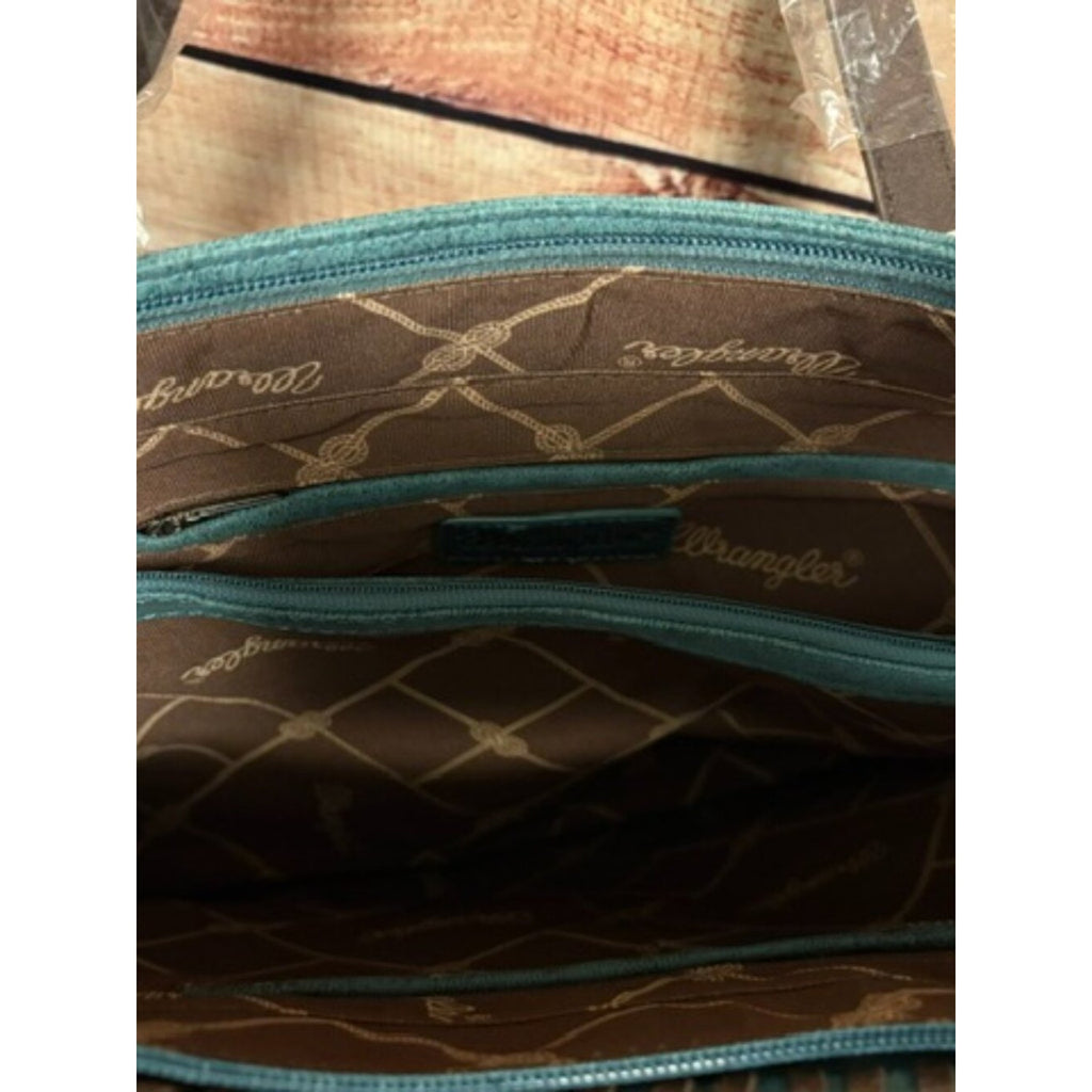 Wrangler Turquoise Aztec Fringe Western Tote Bag NWT