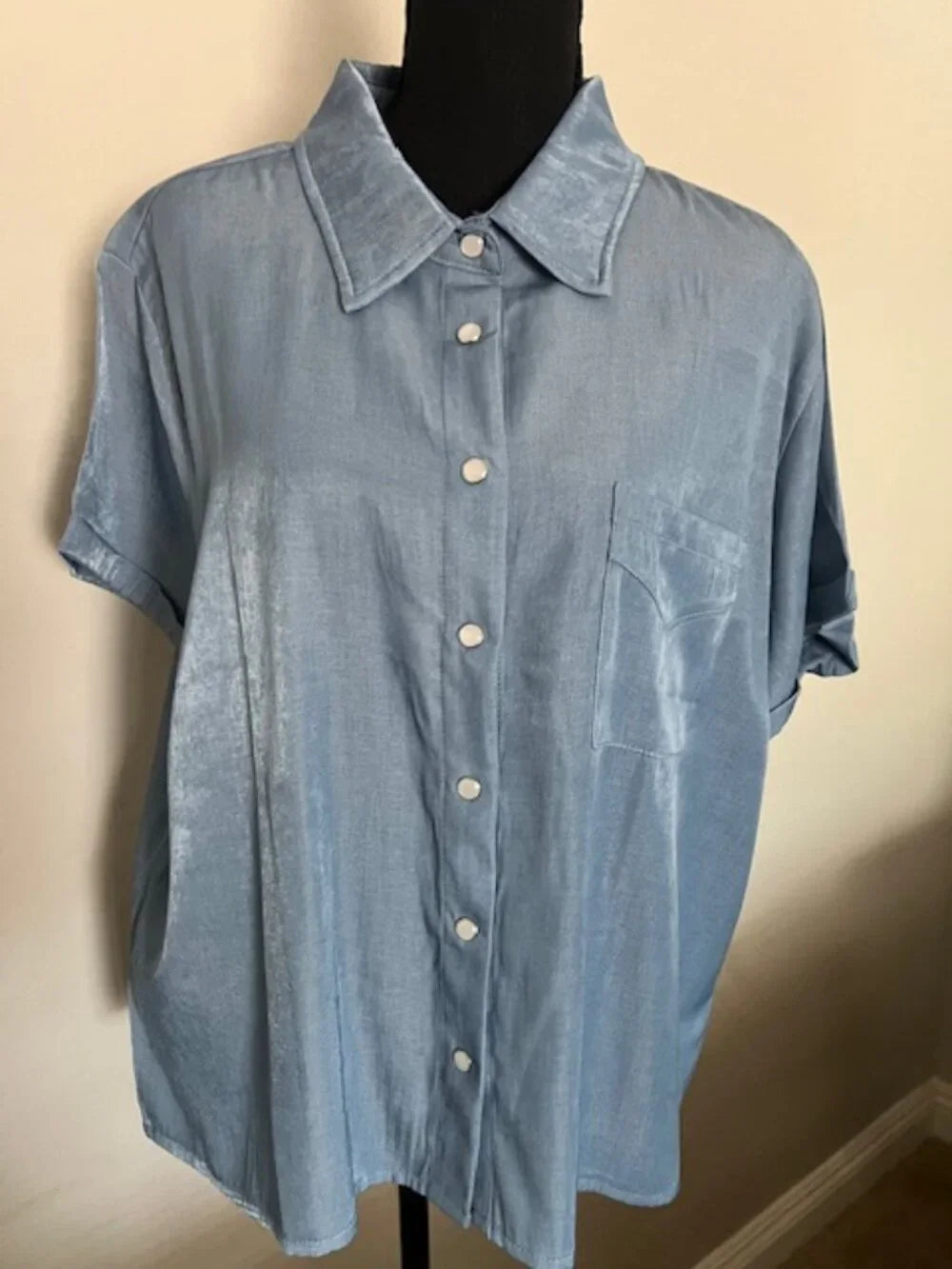 2Fly Button Front Tencel Cotton Blouse XL Soft Blue NWT