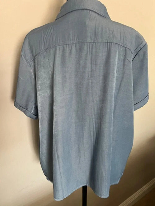 2Fly Button Front Tencel Cotton Blouse XL Soft Blue NWT
