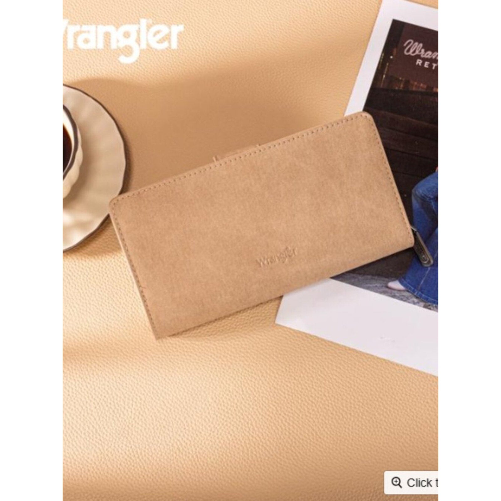 Wrangler Floral Tooled RFID Wallet Wristlet-Tan NWT