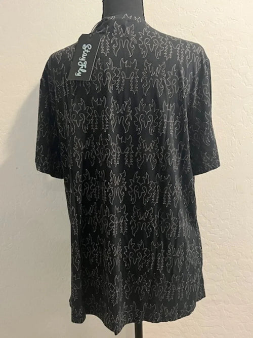 2 Fly Co Black Western Scroll Print Tunic Top Black 2X NWT
