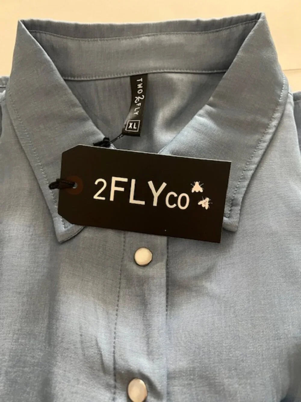 2Fly Button Front Tencel Cotton Blouse XL Soft Blue NWT