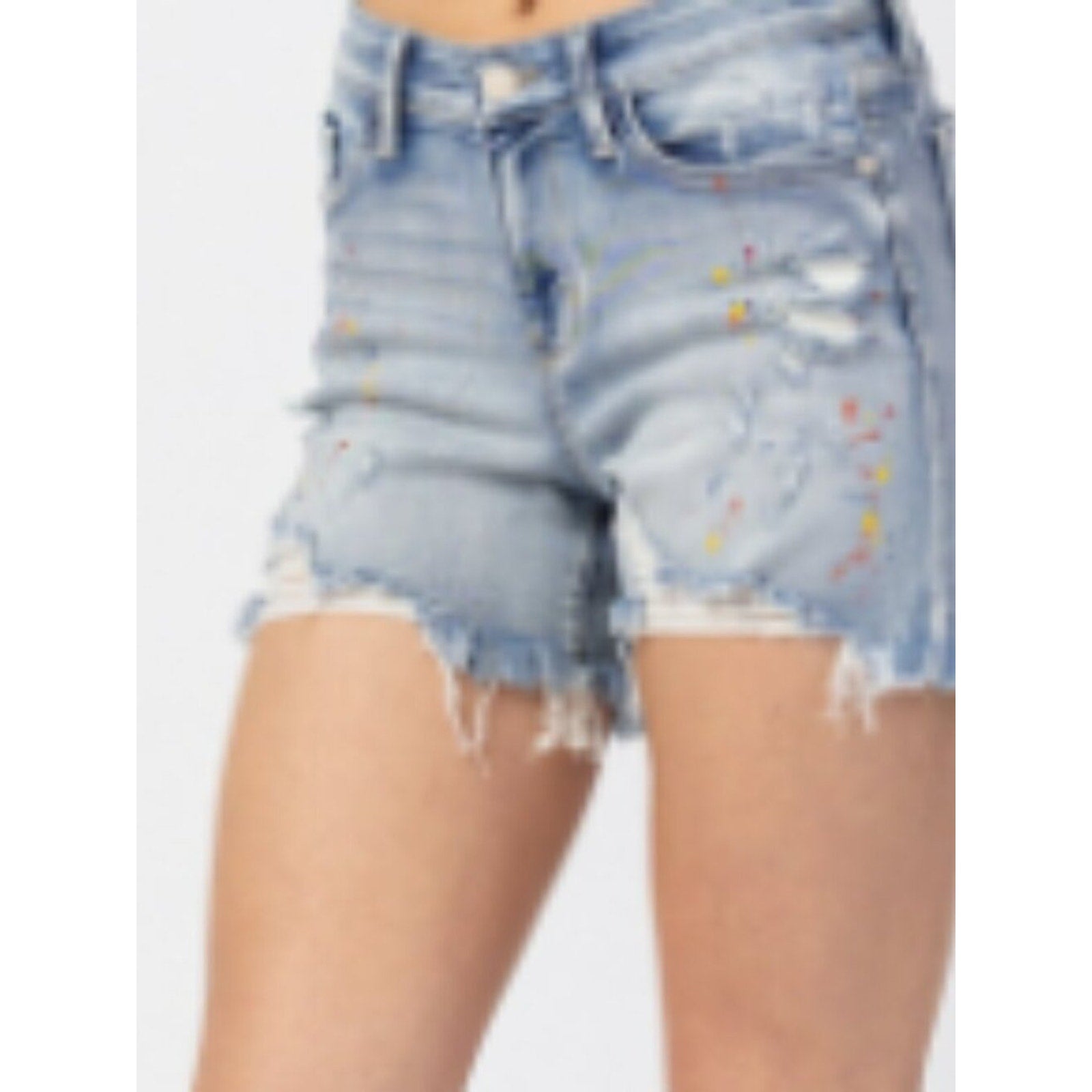 Judy Blue Mid-rise Rainbow Paint Splash Cutoff Shorts XL NWT