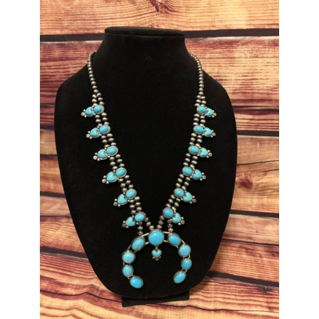 Western Turquoise Squash Blossom Necklace & Earrings Set Cowgirl NWT