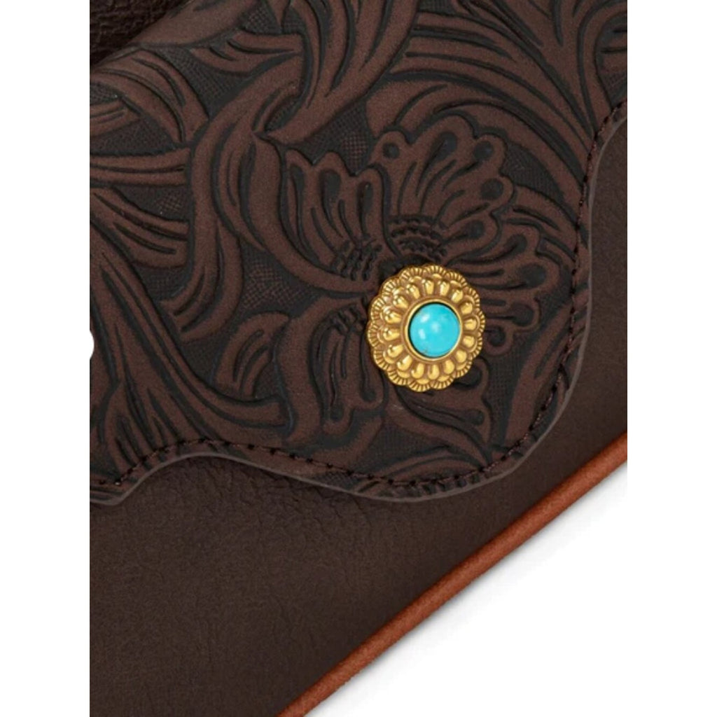 Montana West Tooled Floral Chain Strap Crossbody Shoulder Bag Coffee NWT