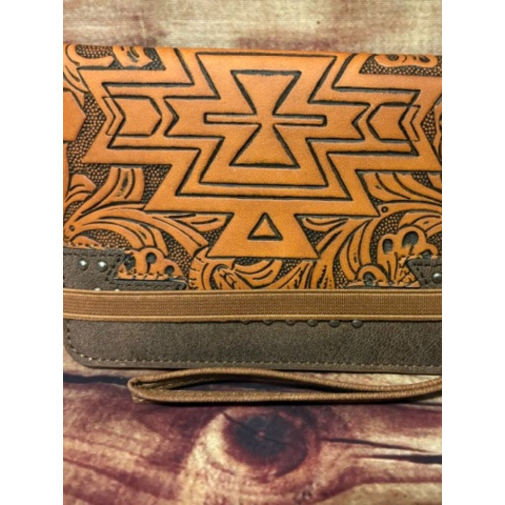 Montana West Tooled Aztec Brown Wallet Wristlet Western NWT