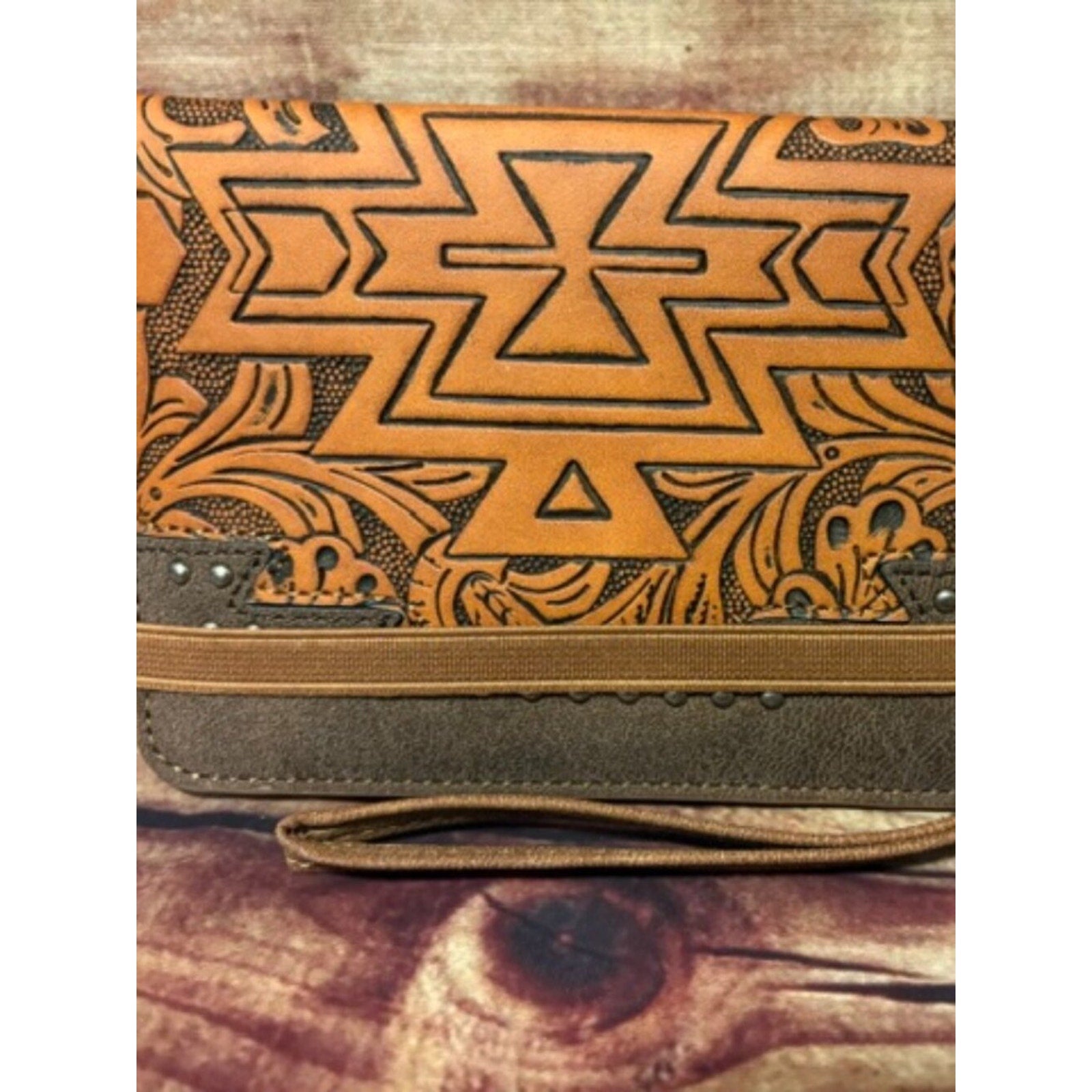 Montana West Tooled Aztec Brown Wallet Wristlet Western NWT