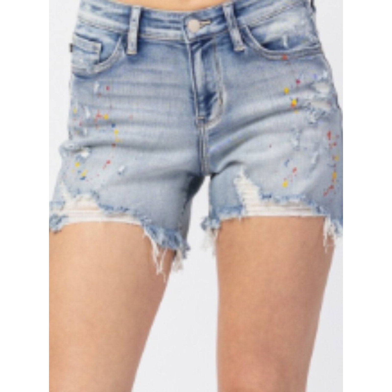 Judy Blue Mid-rise Rainbow Paint Splash Cutoff Shorts XL NWT