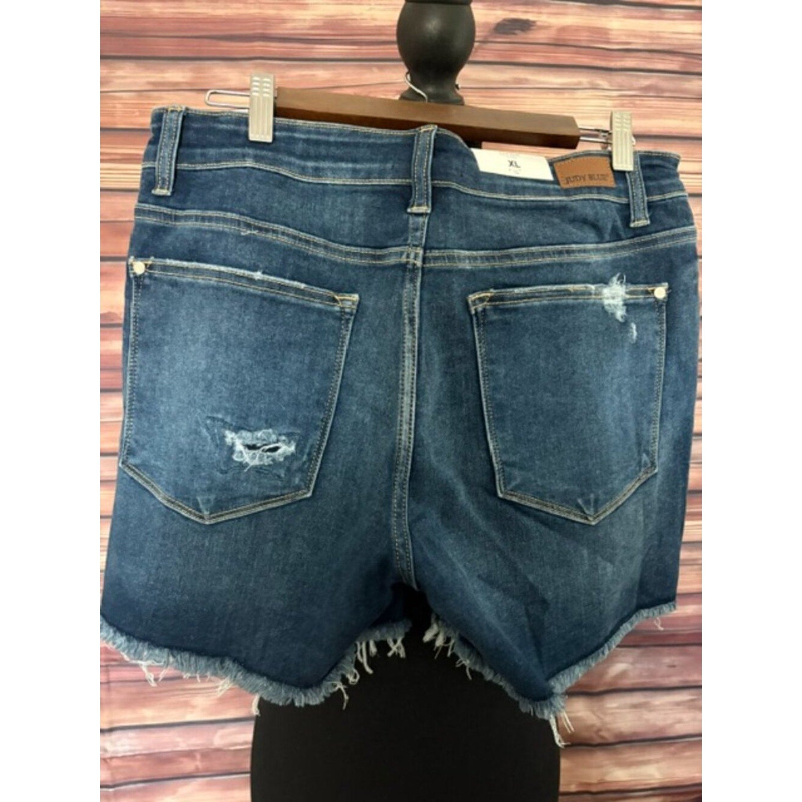 Judy Blue XL High Rise Distressed Raw Hem Shorts Dark Wash Stretch Denim NWT
