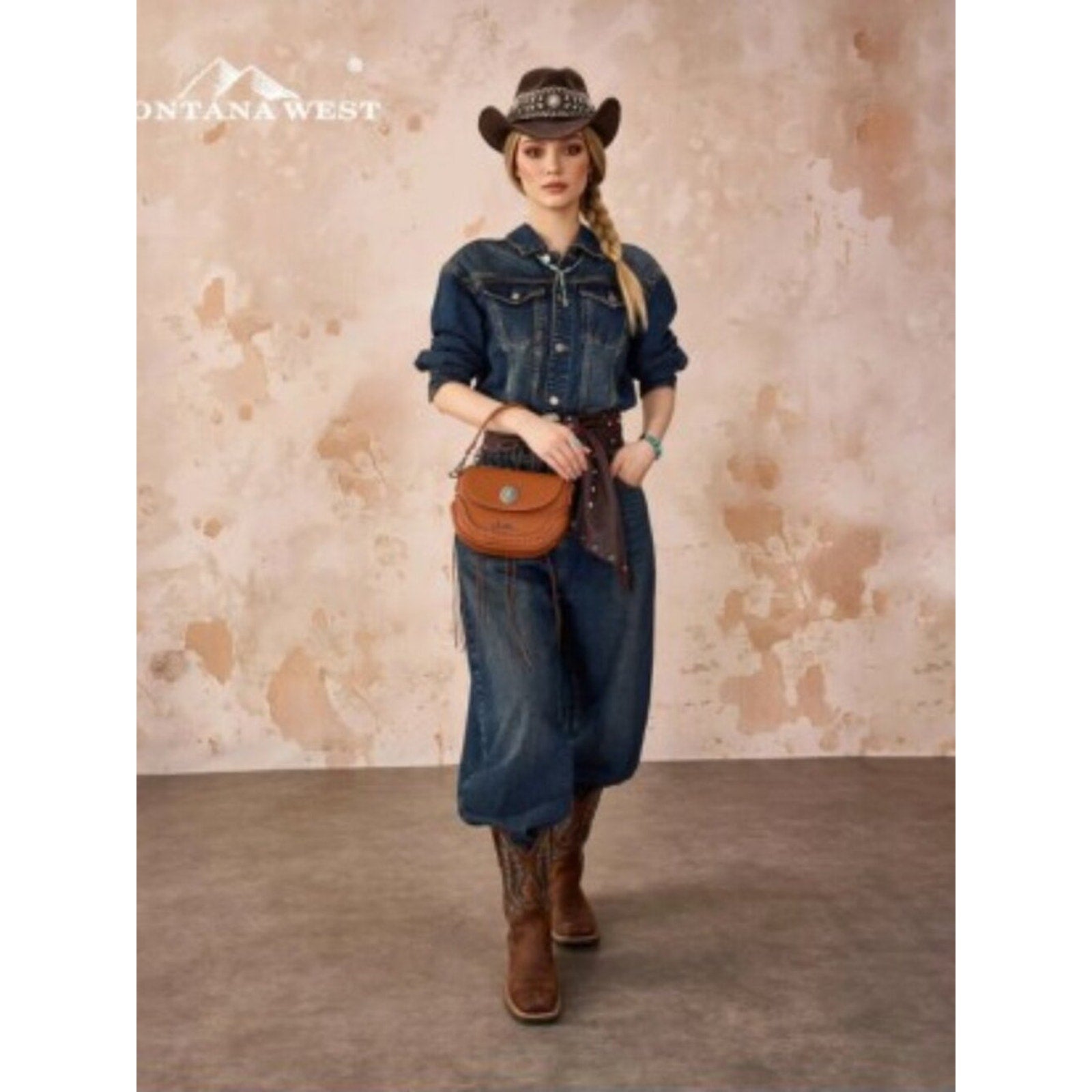 Montana West Western Saddle Crossbody Purse Turquoise Concho Brown NWT