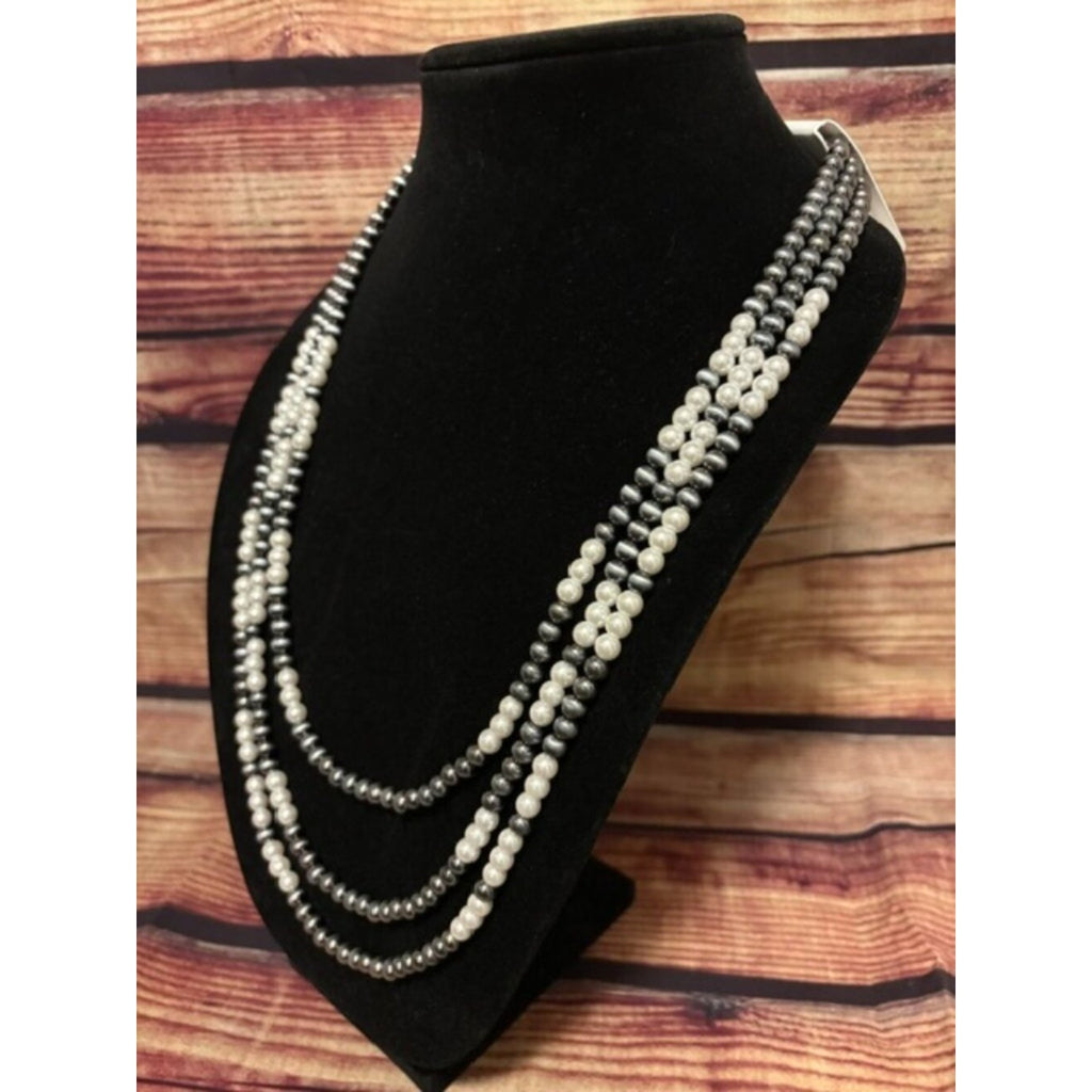Western Navajo Pearl Layered Silver Bead Necklace Triple Strand Cowgirl NWT