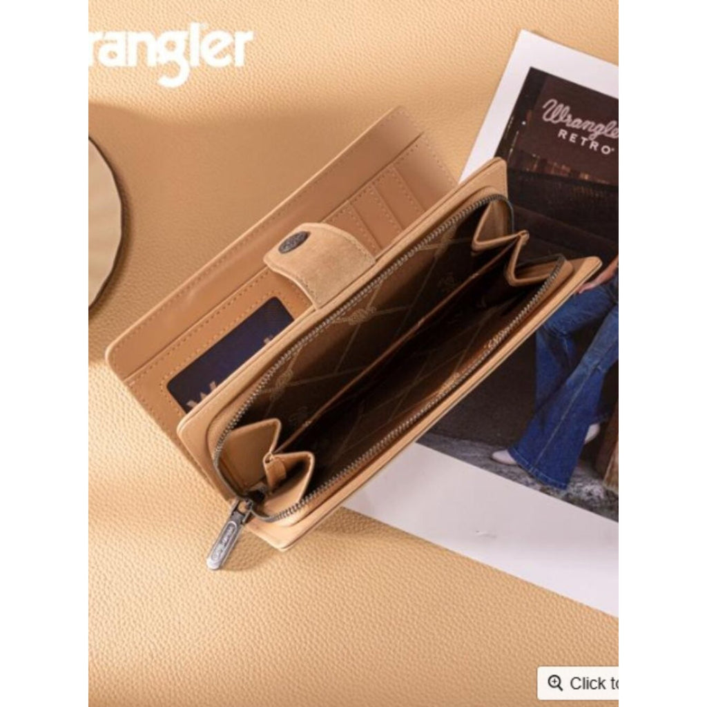 Wrangler Floral Tooled RFID Wallet Wristlet-Tan NWT