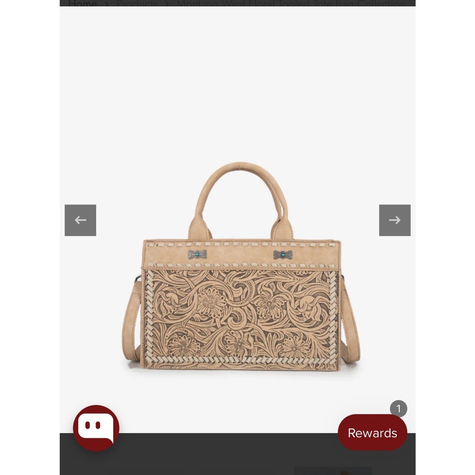 Montana West Floral Tooled Crossbody Tote Bag, Tan NWT