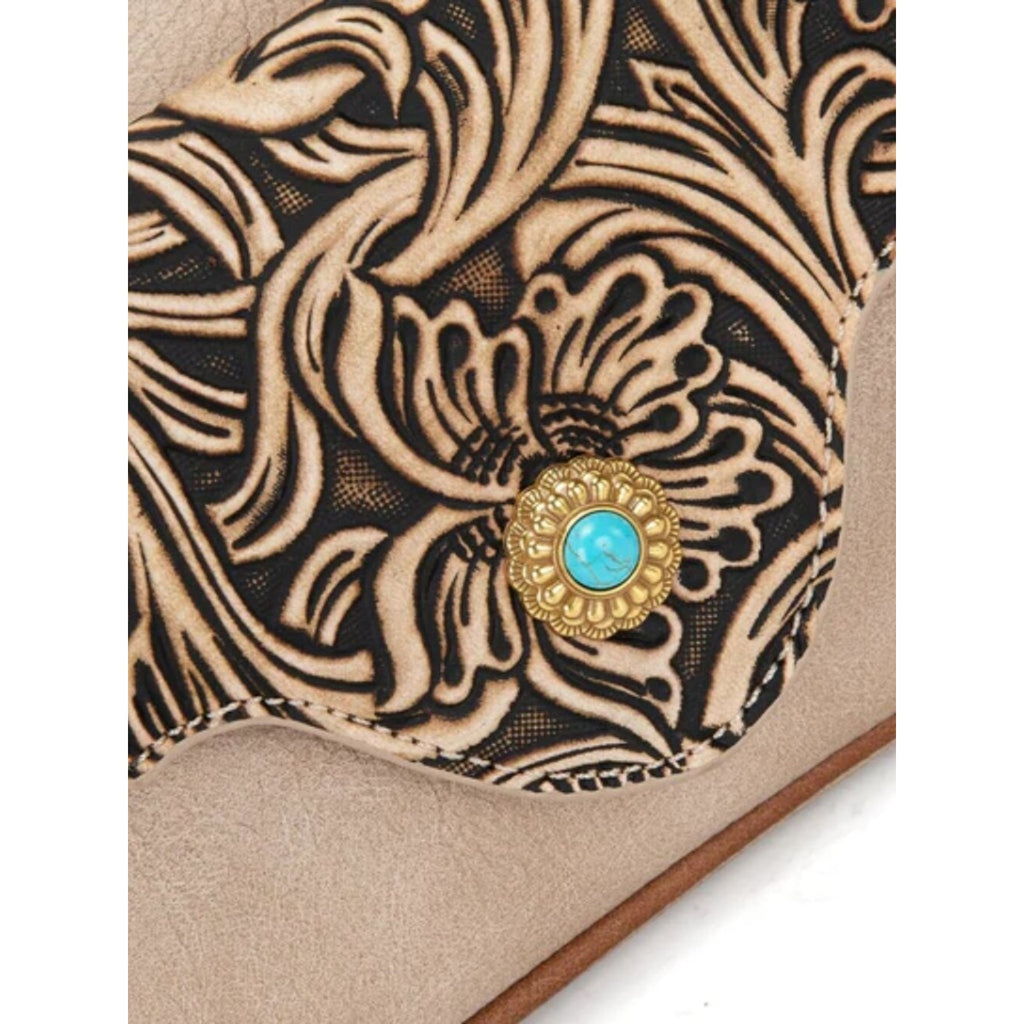 Montana West Tooled Floral Chain Strap Crossbody Shoulder Tan NWT