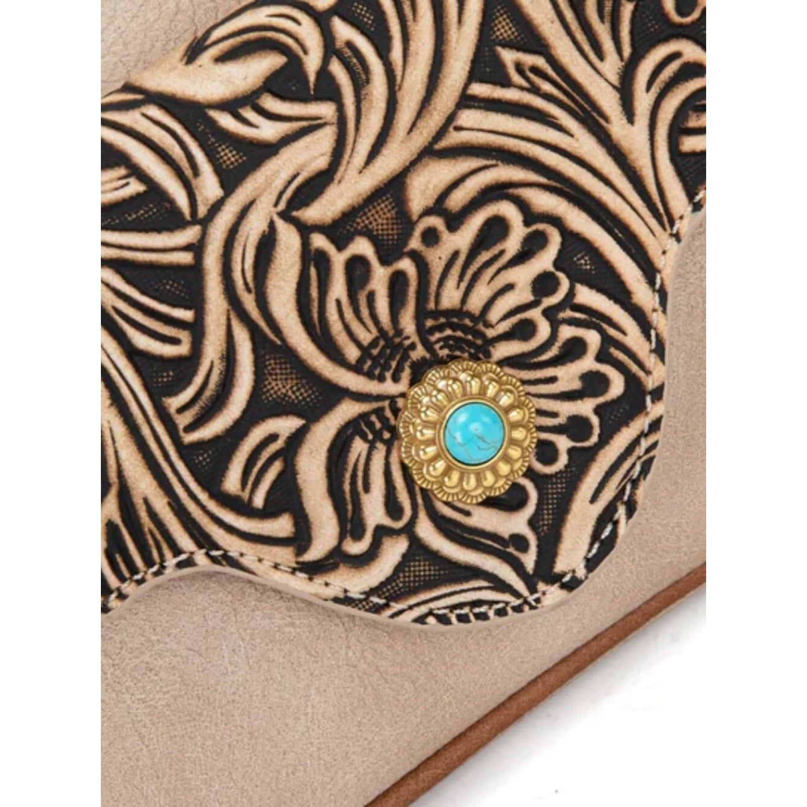 Montana West Tooled Floral Chain Strap Crossbody Shoulder Tan NWT