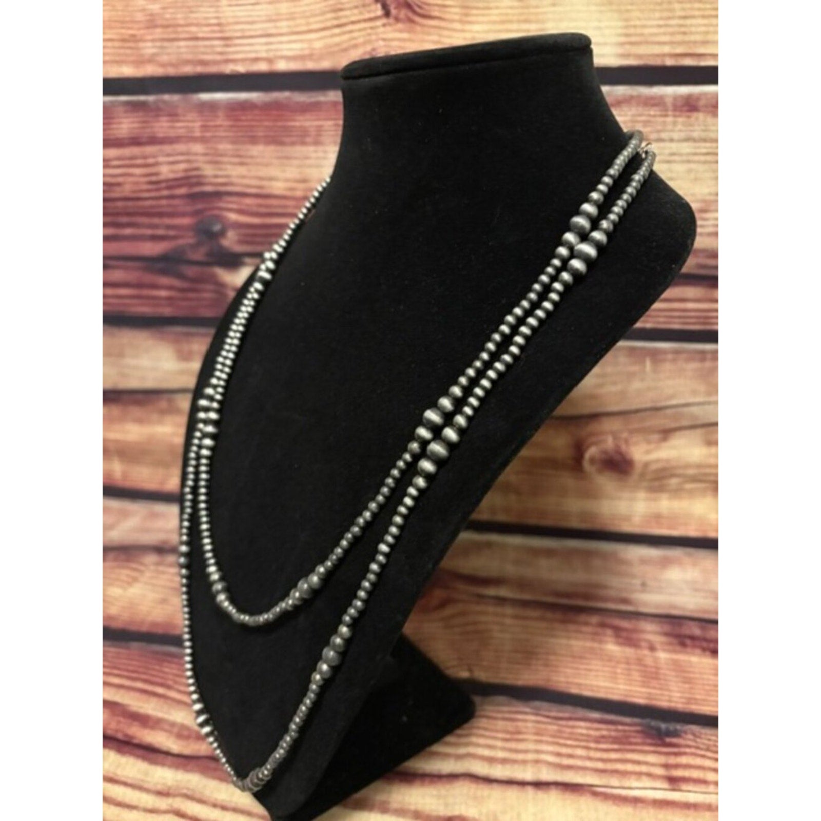 Western Navajo Pearl Style Layered Necklace Silver Tone Double Strand NWT