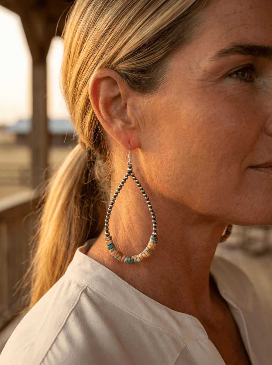 Sterling Pearl Teardrop Earrings with Spiny Oyster & Turquoise