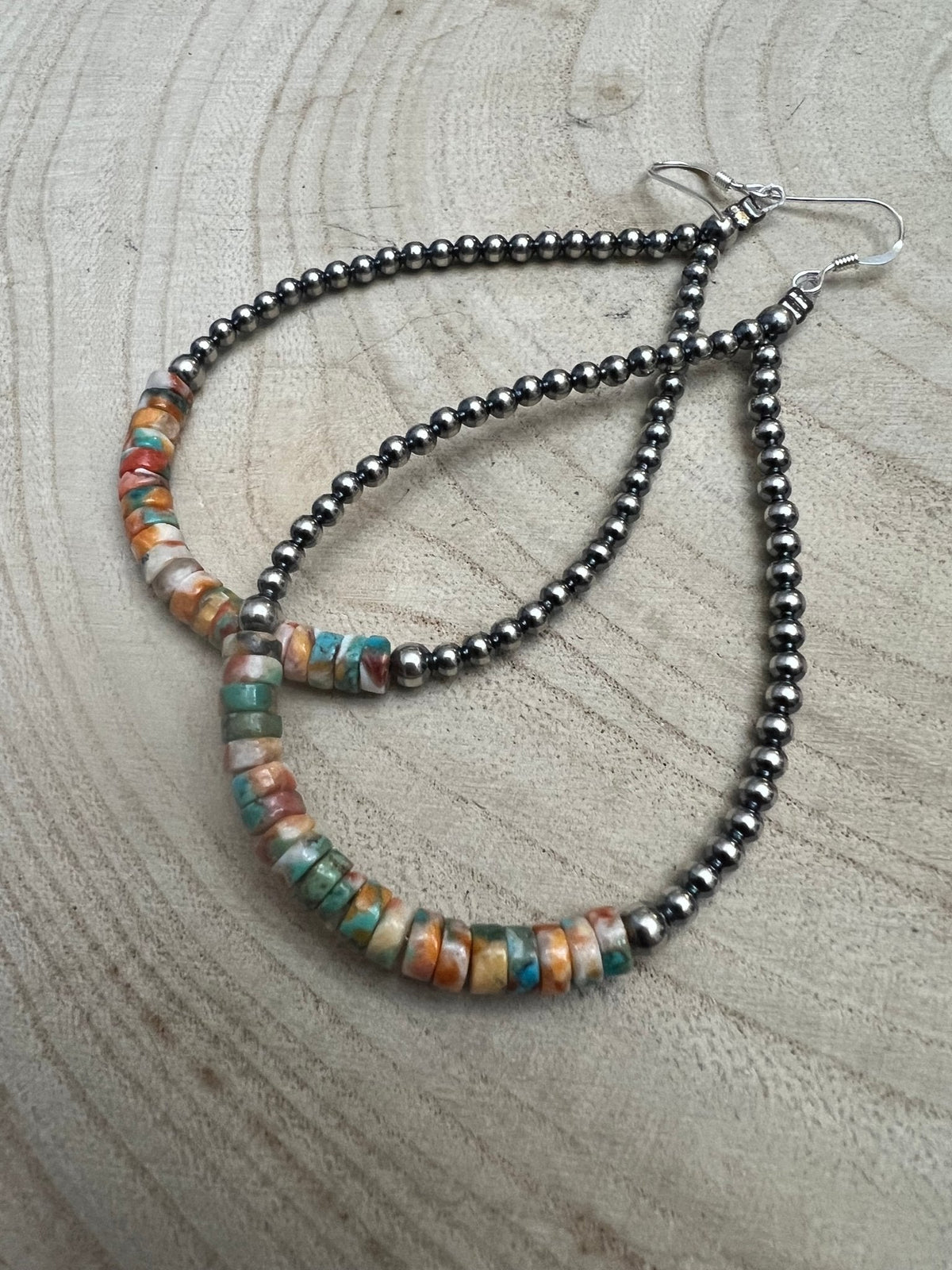 Sterling Pearl Teardrop Earrings with Spiny Oyster & Turquoise