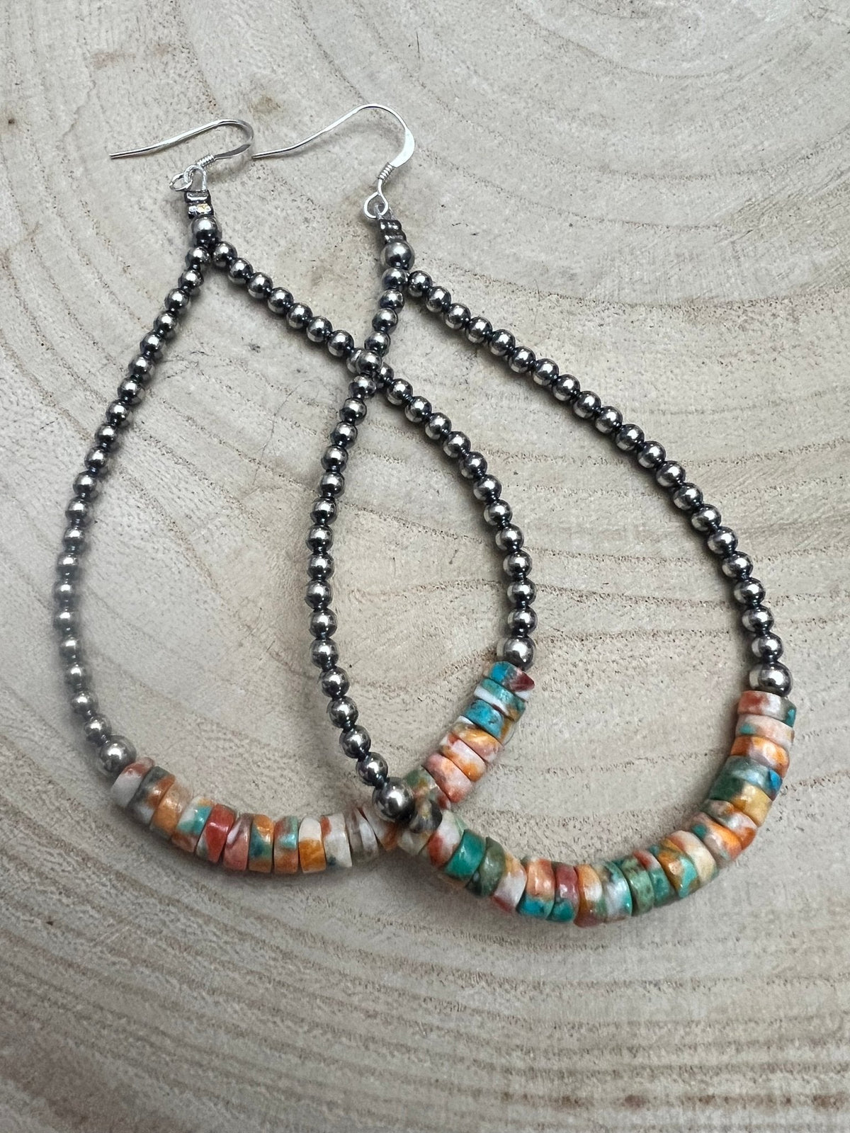 Sterling Pearl Teardrop Earrings with Spiny Oyster & Turquoise