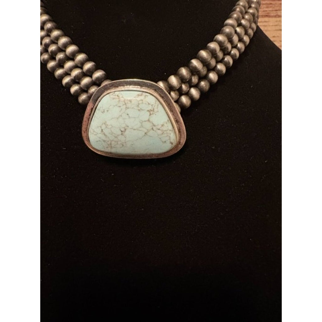 Copied - Western Turquoise Navajo Pearl Choker Necklace Silver Bead Cowgirl NWT