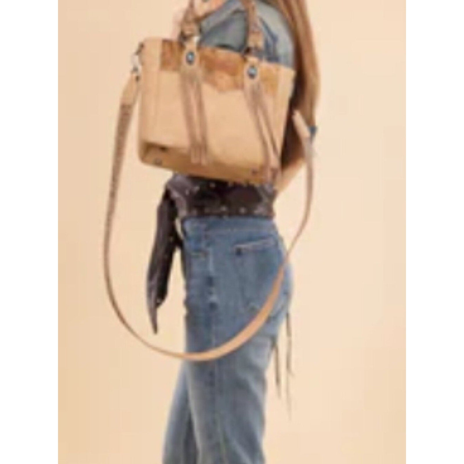 Montana West Cowhide Concealed Carry Tote, Beige NWT