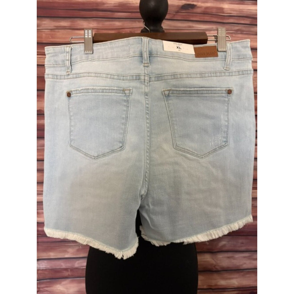 Judy Blue XL High Waist Light Wash Frayed Hem Cutoff Shorts Stretch Denim NWT