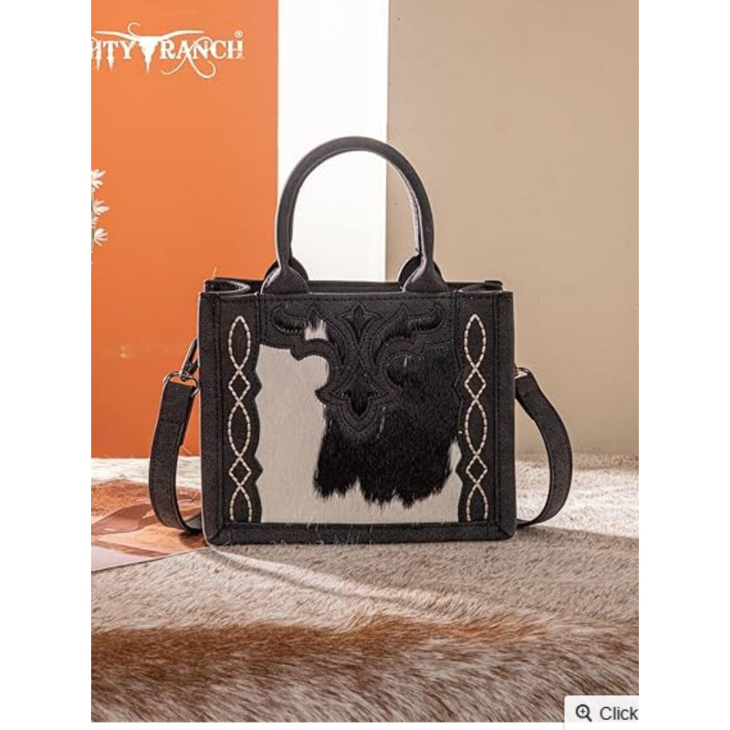 Trinity Ranch Cowhide Western Mini Tote Crossbody Bag, Black NWT