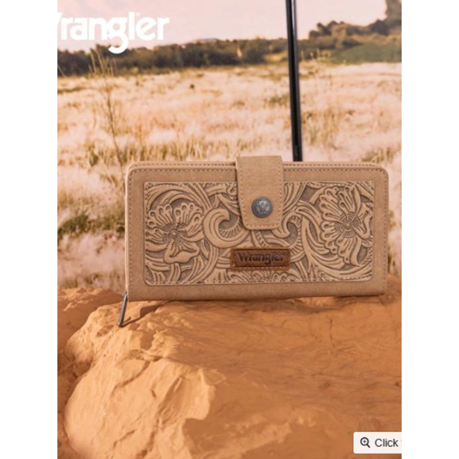 Wrangler Floral Tooled RFID Wallet Wristlet-Tan NWT