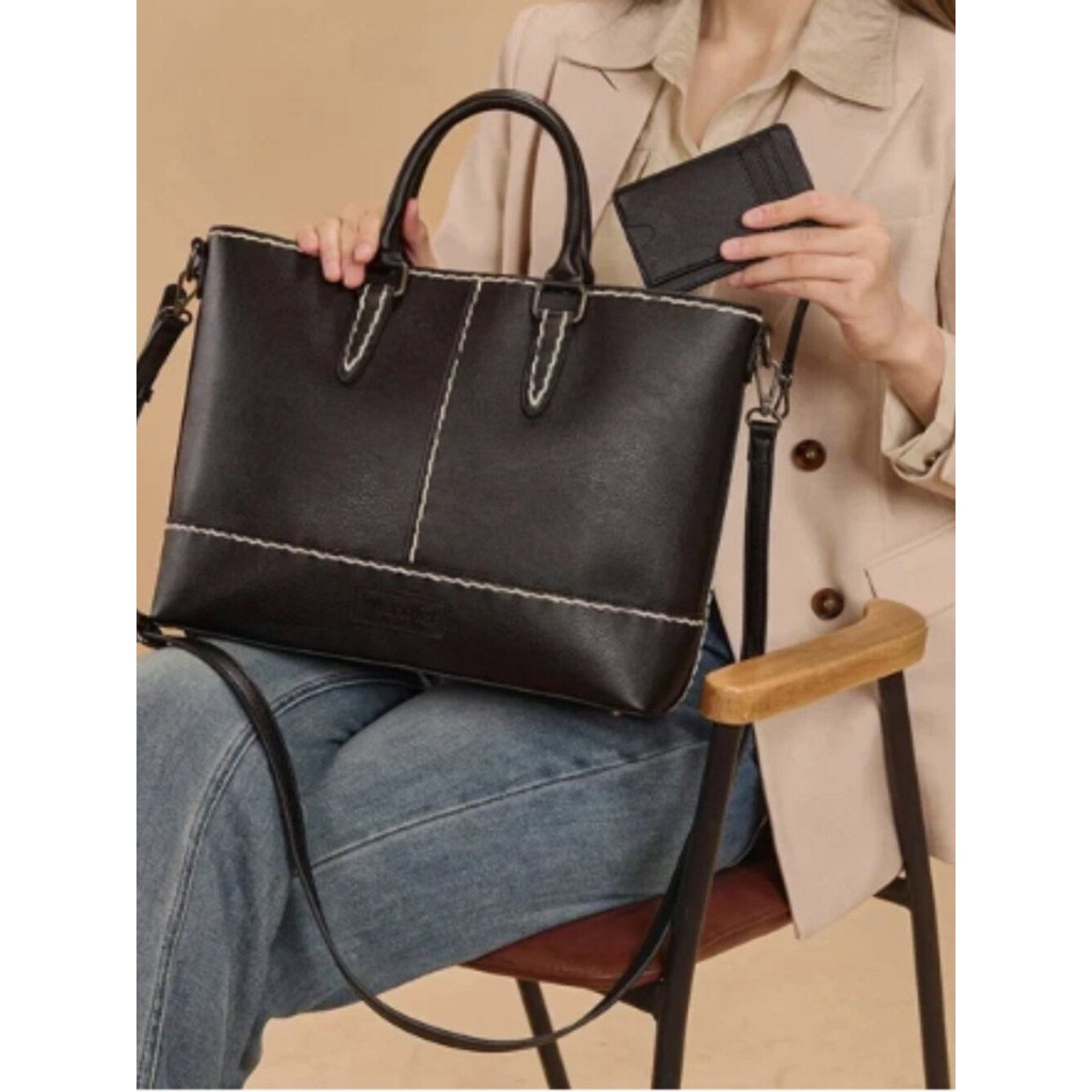 Wrangler Classic Stitch Tote Bag Western Tote Black NWT