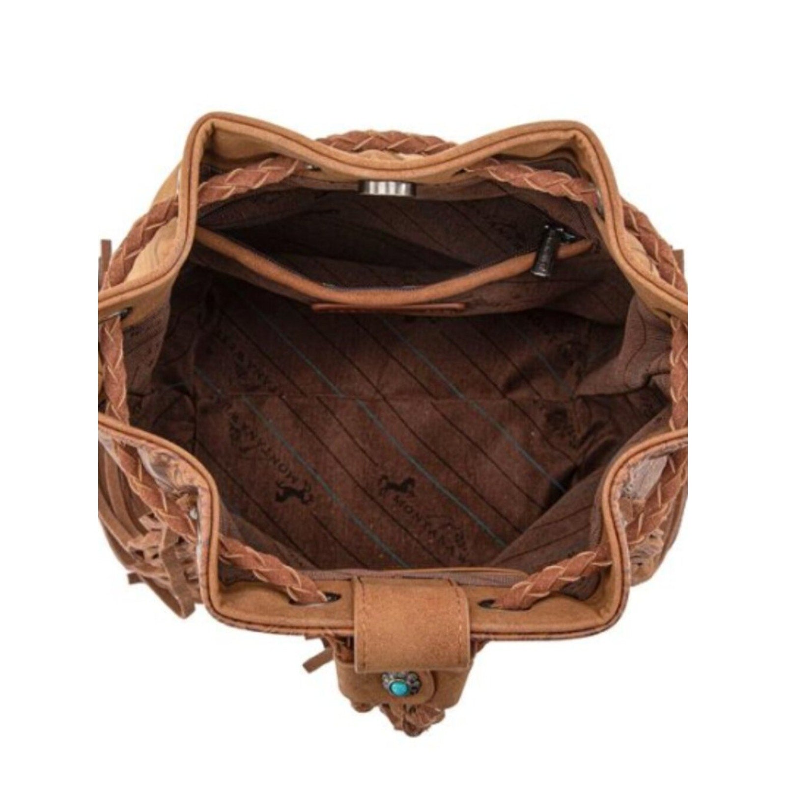 Montana West Cowhide Fringe Drawstring Bucket Bag-Brown NWT