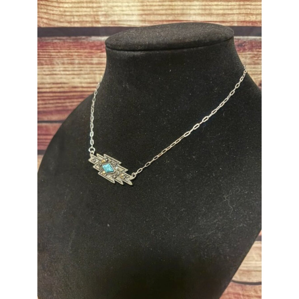 Western Turquoise Accent Bar Necklace Silver Tone Southwestern Jewelry NWT