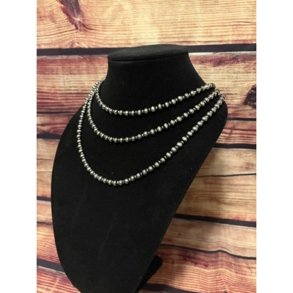 Western Navajo Pearl Triple Strand Silver Bead Necklace Cowgirl NWT
