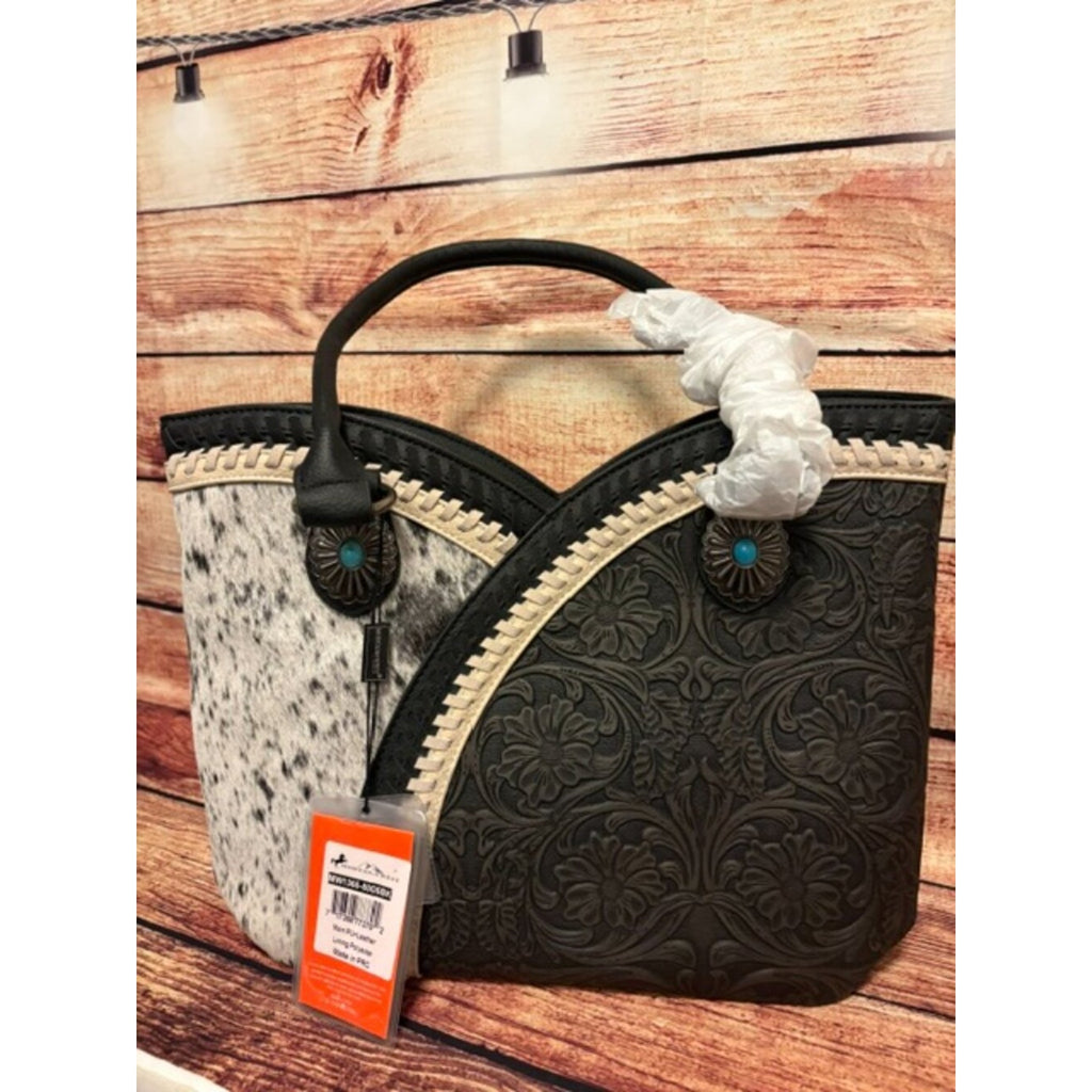 Montana West Cowhide Floral Tooled Whipstitch Tote Bag, NWT