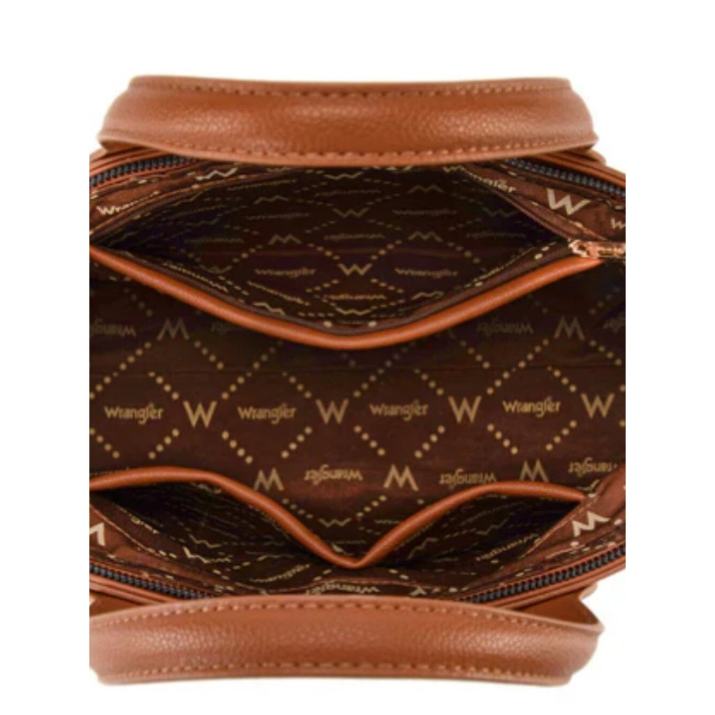Wrangler Color Block Tote Bag Chain Charm Mini Pouch Brown NWT