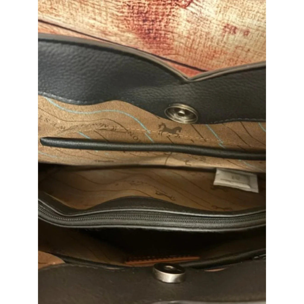 Montana West Tooled & Cowhide Whipstitch Tote Bag-Black NWT