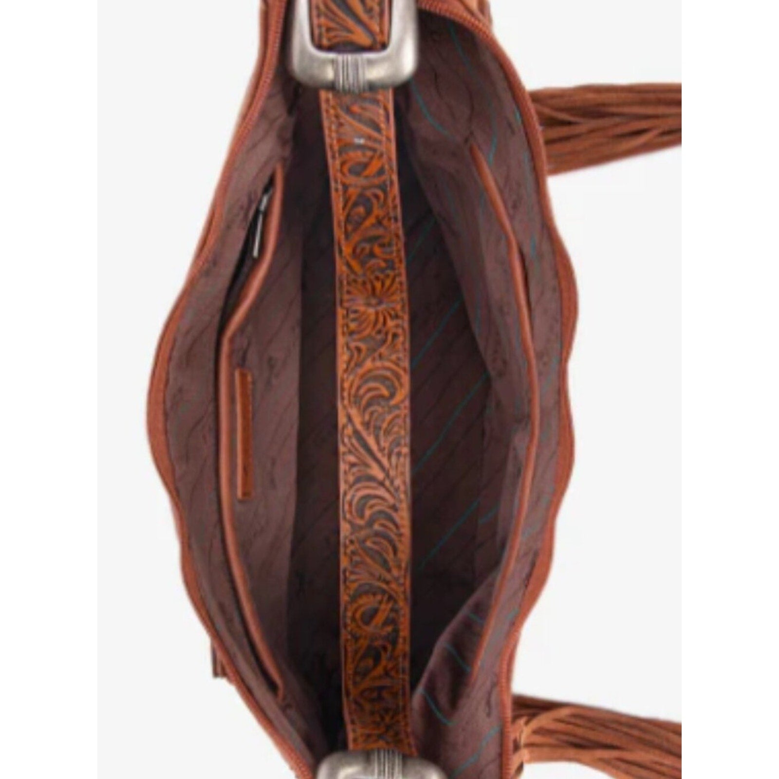 Montana West Floral Tooled Fringe Hobo Concealed Carry Bag, Brown NWT