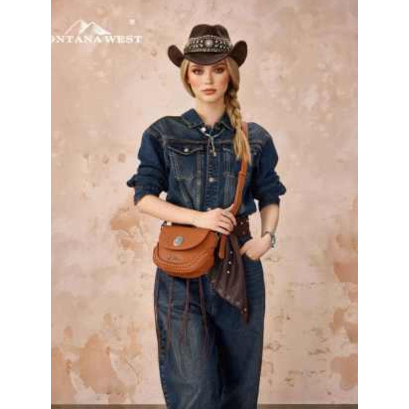 Montana West Western Saddle Crossbody Purse Turquoise Concho Brown NWT