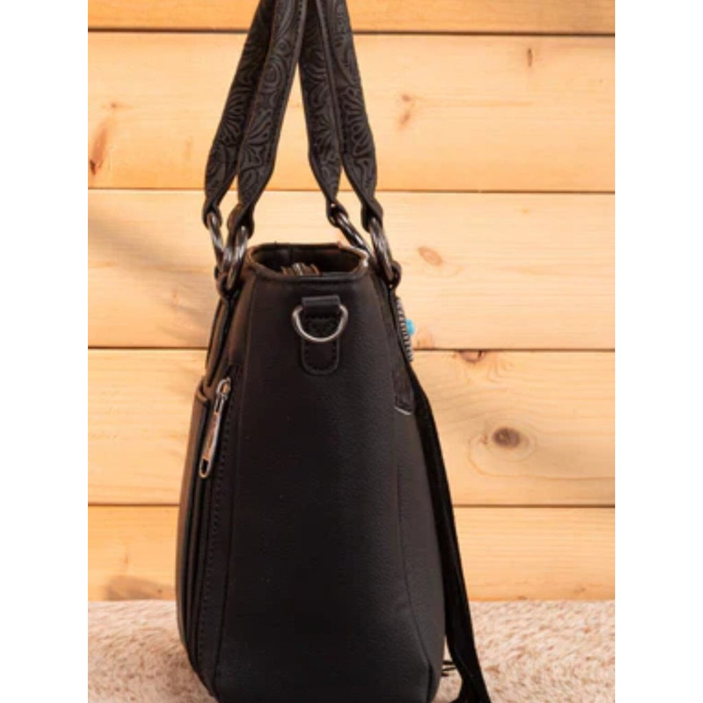 Montana West Cowhide Concealed Carry Tote, Black NWT