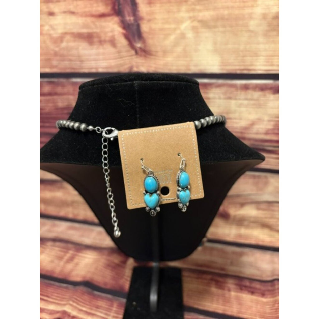 Western Turquoise Squash Blossom Necklace & Earrings Set Cowgirl NWT