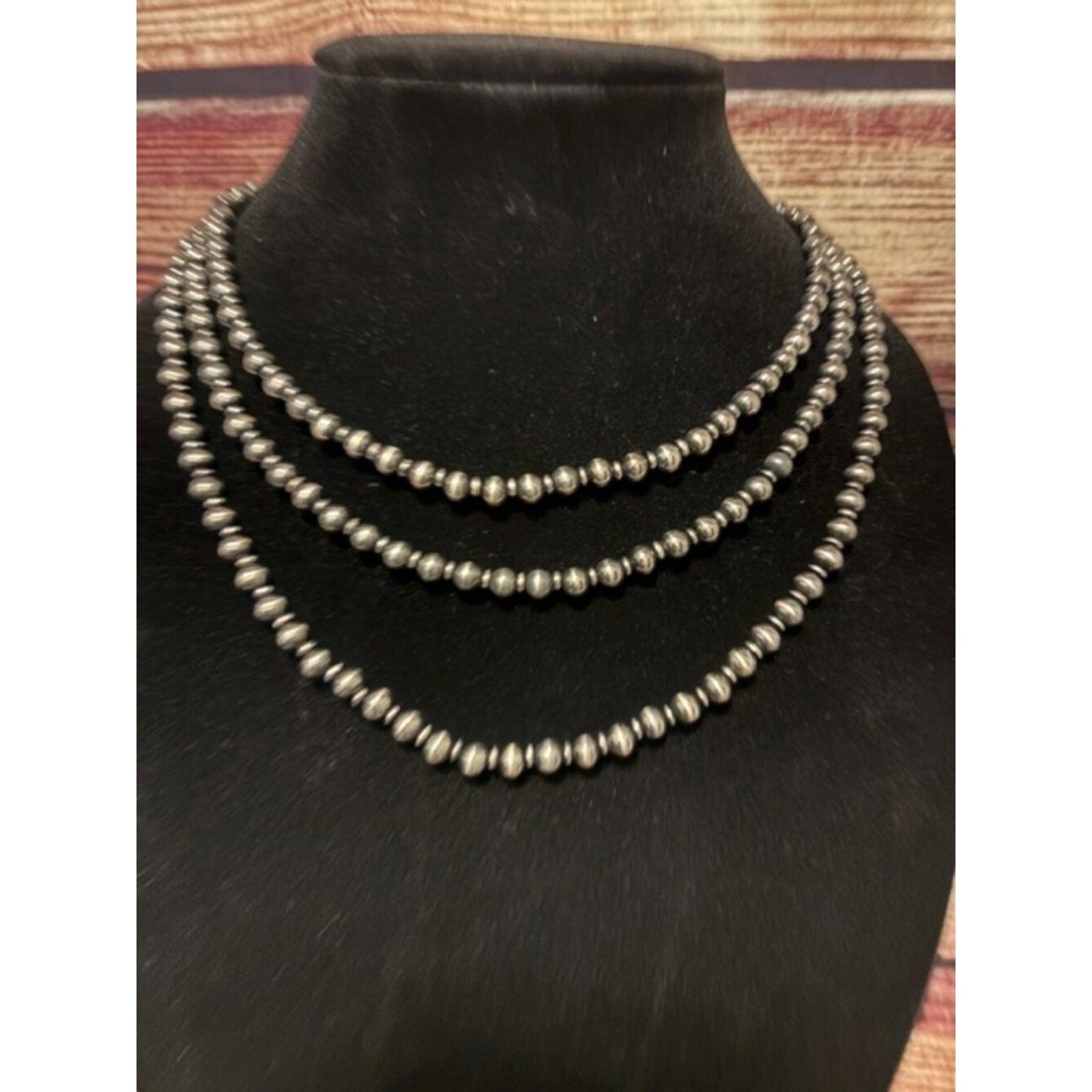 Western Navajo Pearl Triple Strand Silver Bead Necklace Cowgirl NWT