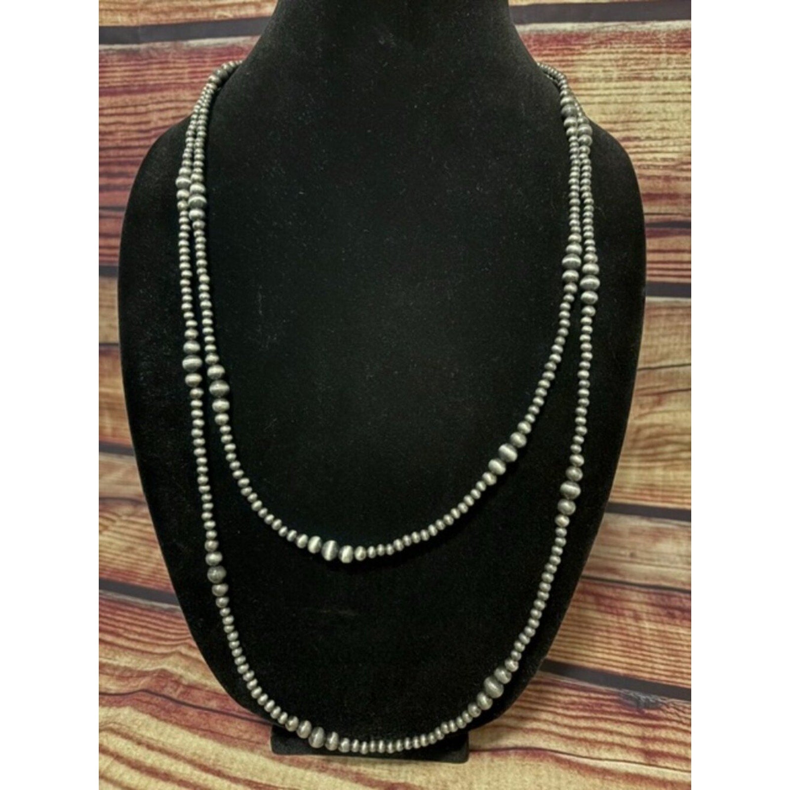 Western Navajo Pearl Style Layered Necklace Silver Tone Double Strand NWT
