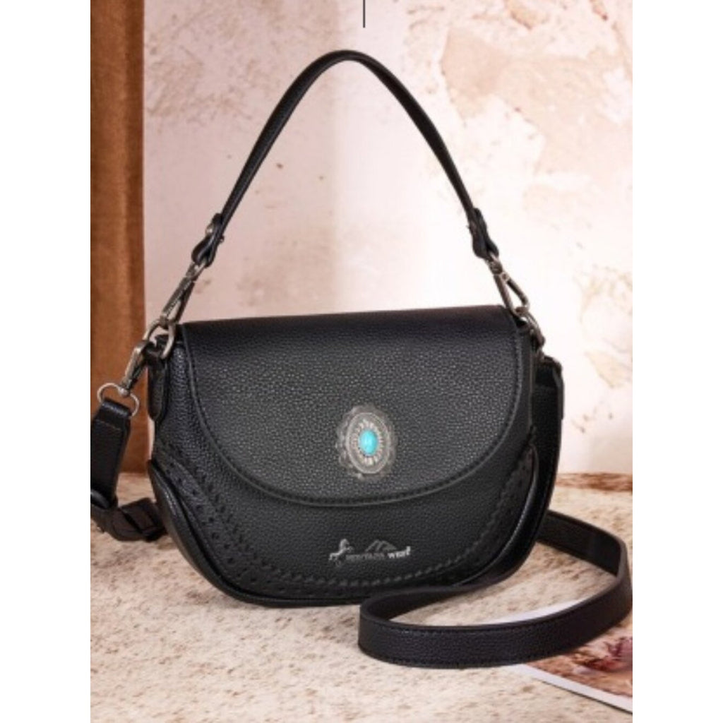 Montana West Western Saddle Crossbody Purse Turquoise Concho Black NWT